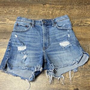 Abercrombie & Fitch High Rise 4" Jean Shorts Blue Denim Distressed Womens 25/0